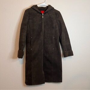 Esprit faux fur/suede Brown Hooded Warm winter Jacket with Zip size small